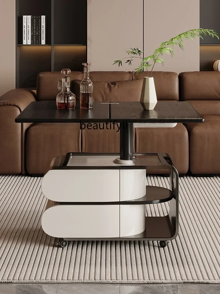 

Light luxury minimalist foldable lifting coffee table with wheels trolley edge combination function coffee table