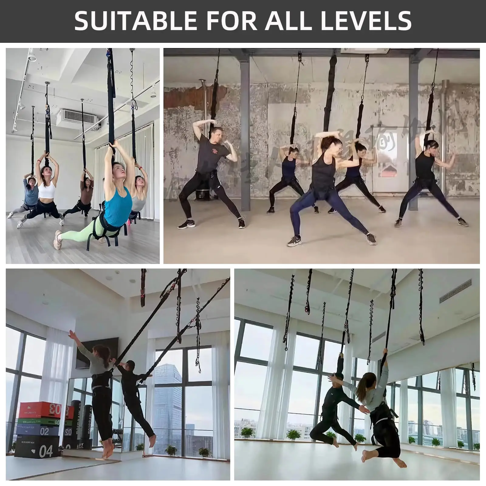 PRIOR FITNESS Yoga Bungee Set | Elastic Inversion Bands & Aerial Yoga Anti-Gravity Ropes | Boost Agility/Speed/Balance | Profess