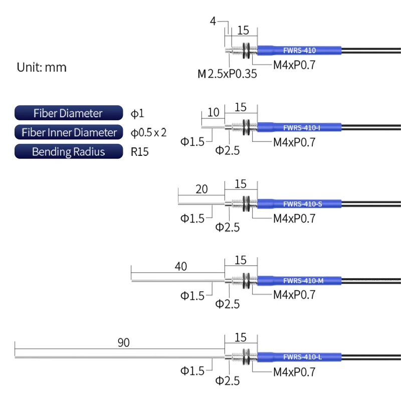 FUWEI FWRS-310 Fiber Optic Sensor Probe Diffuse Reflection Opposite M3M4M6 E32-DC200 FU-6 Plastic Diffuse Reflection