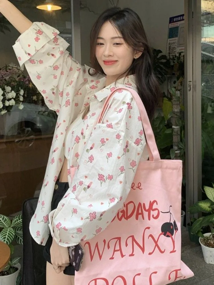 Floral Shirts Women Summer Sun-proof Sweet Casual College Korean Style Simple All-match Chic Thin Fashion Ulzzang Personality