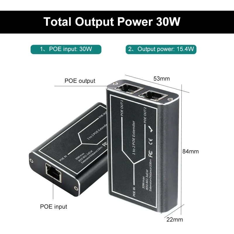 1 bis 2 Port Poe Extender 1000/100mbps ieee802.3af/bei Standard 48V für NVR IP Kamera Poe verlängern 802,3 Meter für Poe Reichweite