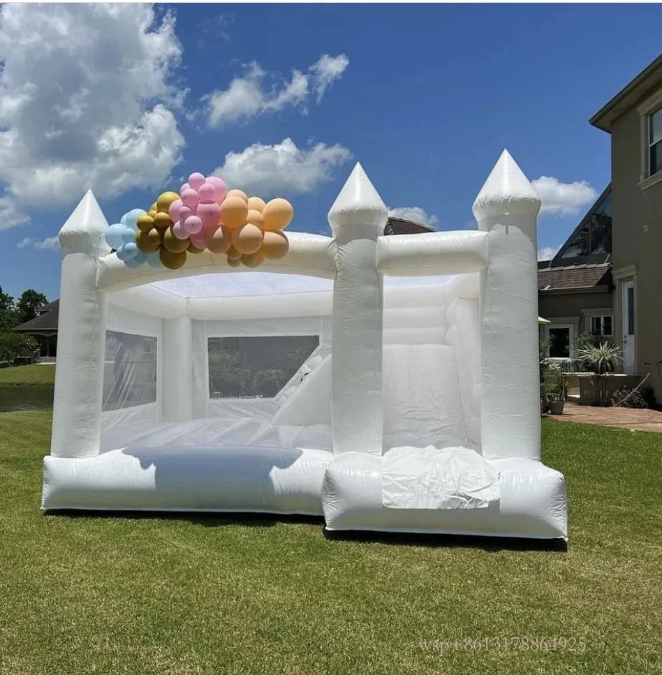 Shipping Free Large White Bounce Inflatable Bouncy Castle With Slide Full PVC Jump House For Kids Birthday Party Wedding