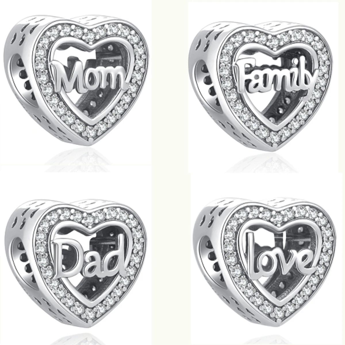 

Original 925 Silver Trinkets Simple Heart Charm Family Birthday Bead Fit Fashion Bracelet Necklace Women DIY Jewelry For Gift