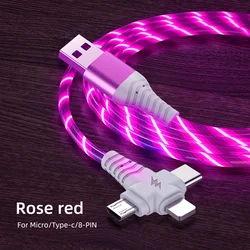 3 in 1 LED Glow akan şarj aleti kablosu ışıklı aydınlatma hızlı şarj mikro USB tip C 1 metre uzunluk fotoğraf tel kordon