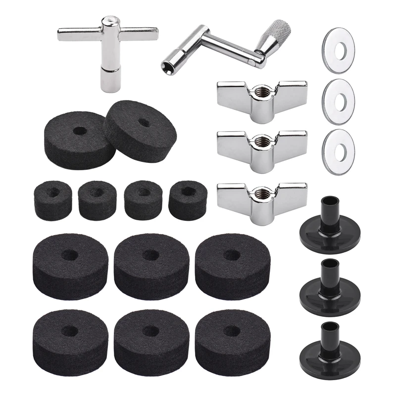 New 23Pcs Cymbal Replacement Accessories Drum Parts With Cymbal Stand Felts Drum Cymbal Felt Pads Include Wing Nuts Washers