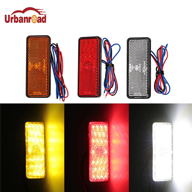 Urbanroad 1Pcs Motorcycle Reflector Tail Brake Rectangle Turn Signal Light Lamp 24 LED Reflectors for Truck Side Warning Lights