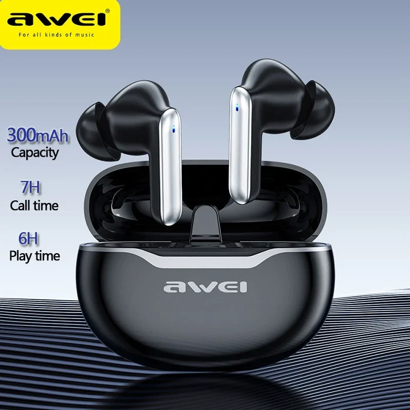 Awei T50ENC Wireless Headphones 4 Mic Bluetooth TWS Headset HIFI Headphone Touch Control Low Latency Mode ENC Call Earbuds