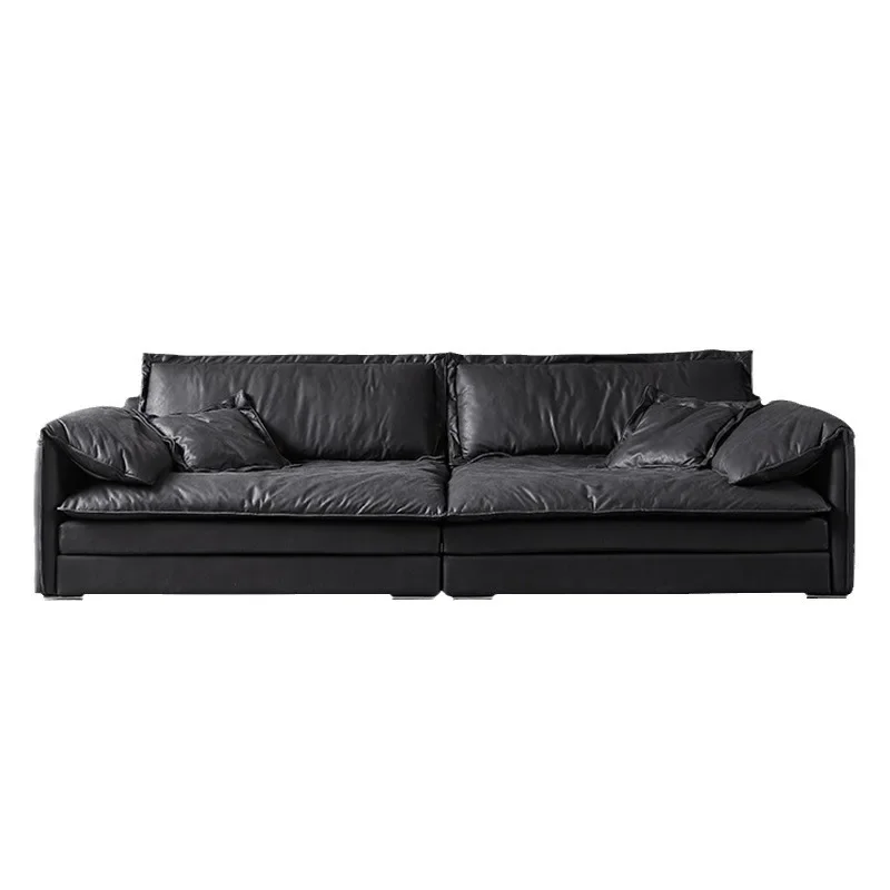 

Italian elephant ear technology cloth sofa, living room, straight row three people sitting wide black sofa