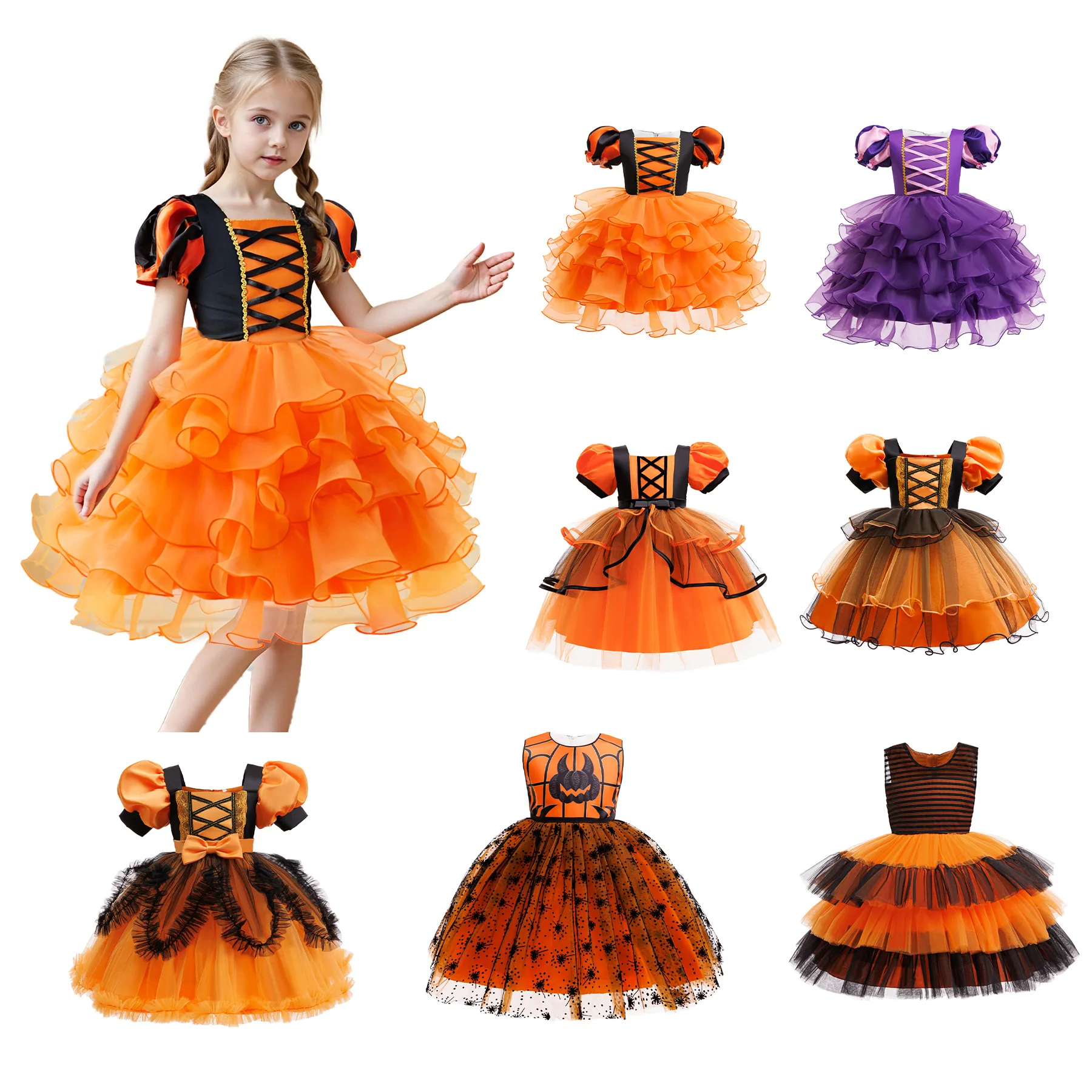 

Girl Halloween costume witch evil Girls Halloween Theme Party Dresses Skeleton Bat Pumpkin Luxury Dress Kids Festival Elegant