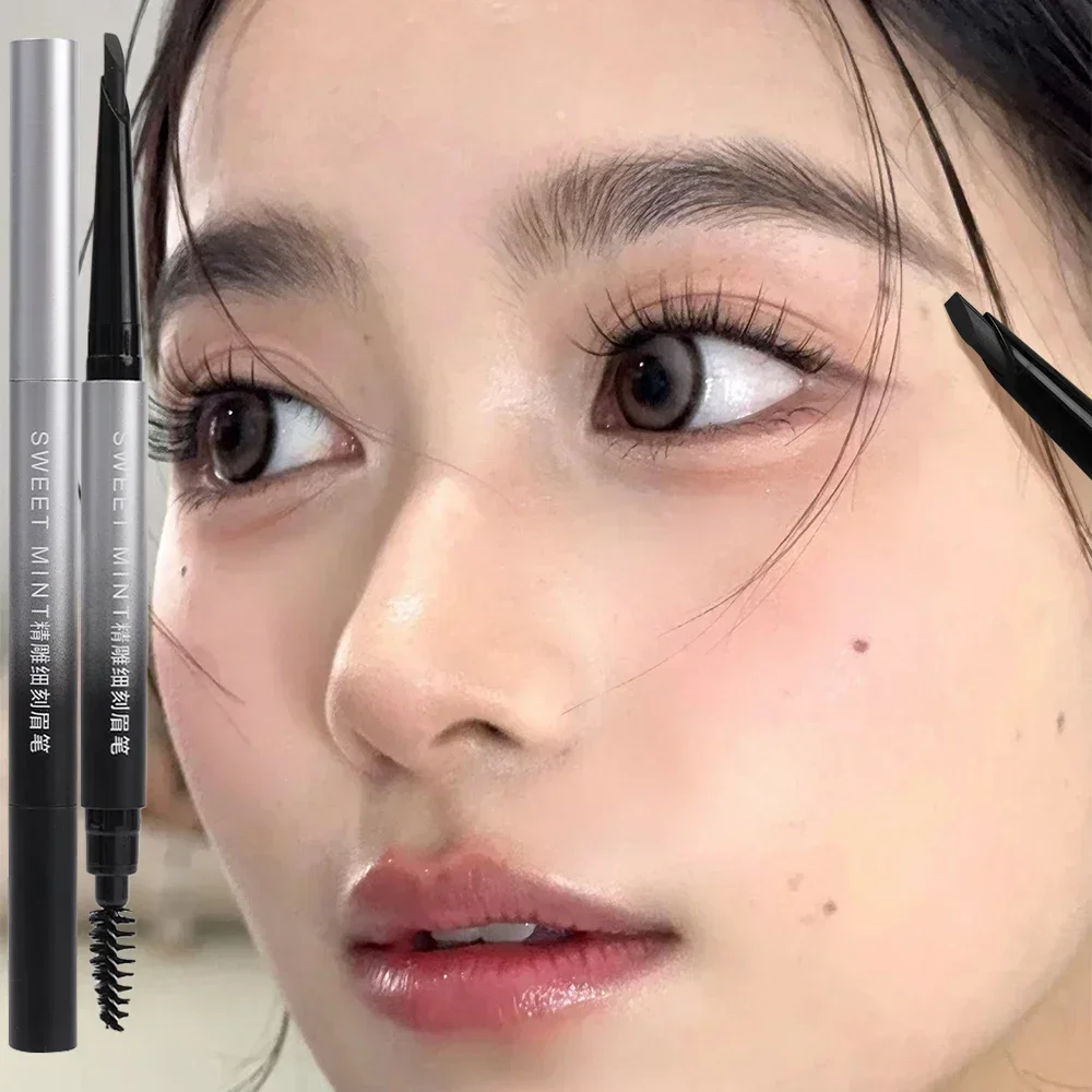 EyebloggPays l-Crayon de maquillage à double tête, étanche 256, marron, noir, sourcils, tatouage, pinceaux, longue durée, cosmétiques