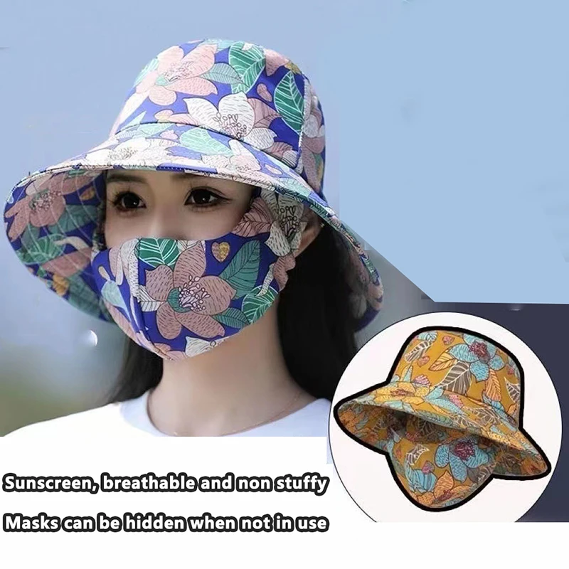 Outdoor Flower Pattern Anti-uv Sunscreen Hat Fashion Dust Mask Hat Protect Neck Women Men Fisherman Hat Tea Picking Cap