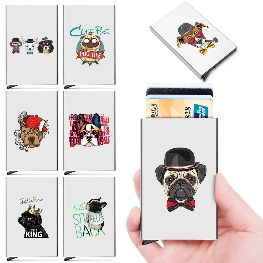 

Mini ID Credit Men's Brand Card Holder Dog Pattern Printed Luxury Wallet Anti Rfid Blocking Protected Magic Slim Money Case 2024