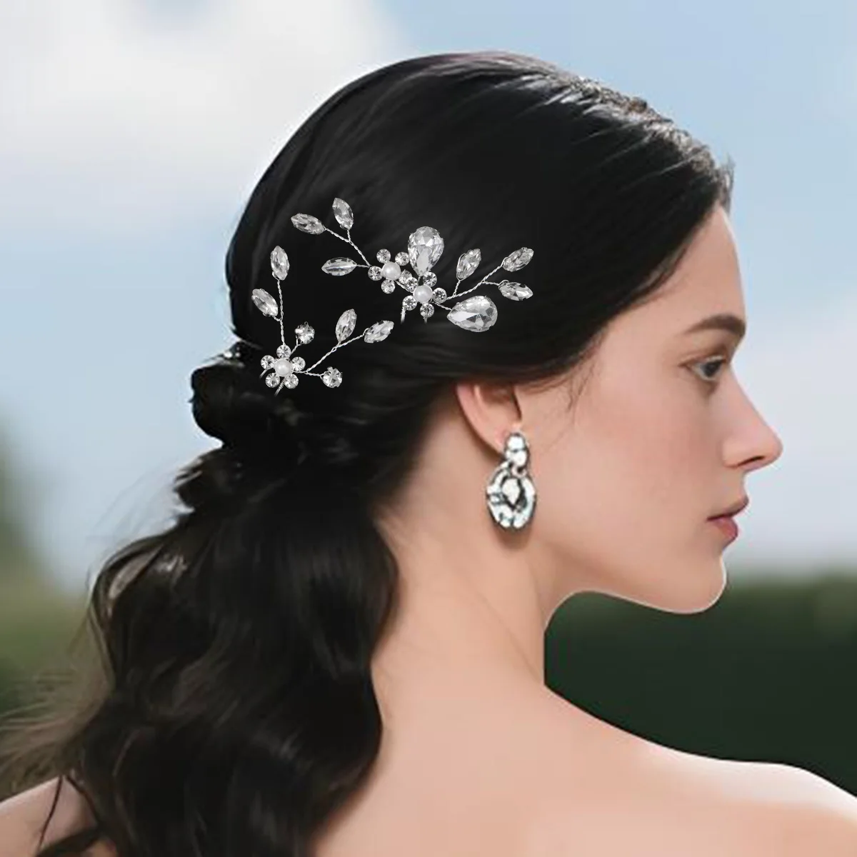 2PC/Set Fashion Crystal Flower Bride Hairpins Trendy Handmade Pearl Hair Clips For Women Holiday and Party Jewelry Accessories