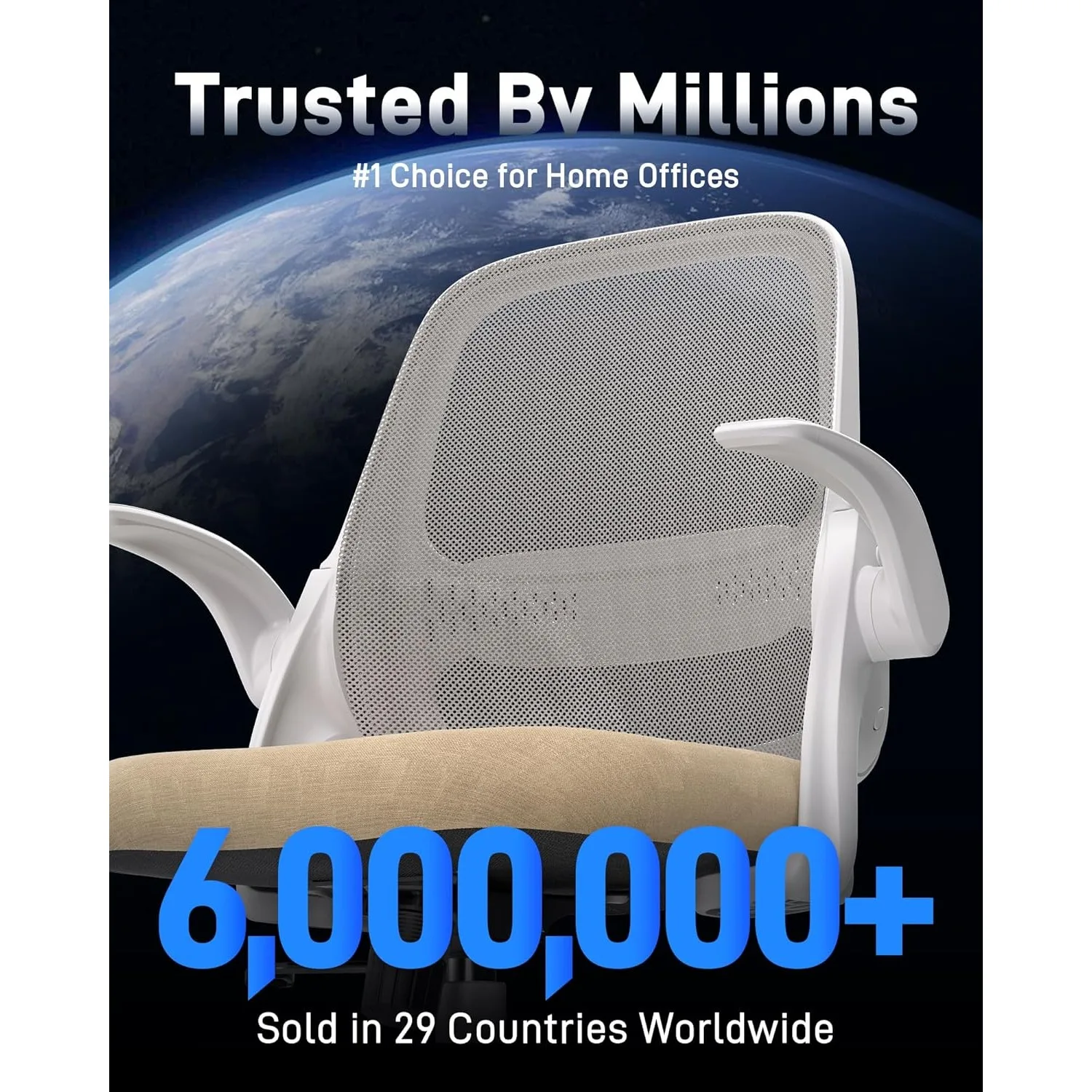 كرسي مكتب شبكي مريح، أذرع قابلة للطي، مسند ظهر شبكي مسامي ووسادة مقعد سميكة، دوارة وتدحرج #3