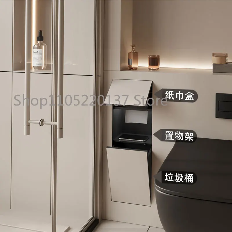 Concealed Stainless Steel Toilet Trash Can Niche Embedded Paper Towel Toilet Brush Shelf Metal Locker