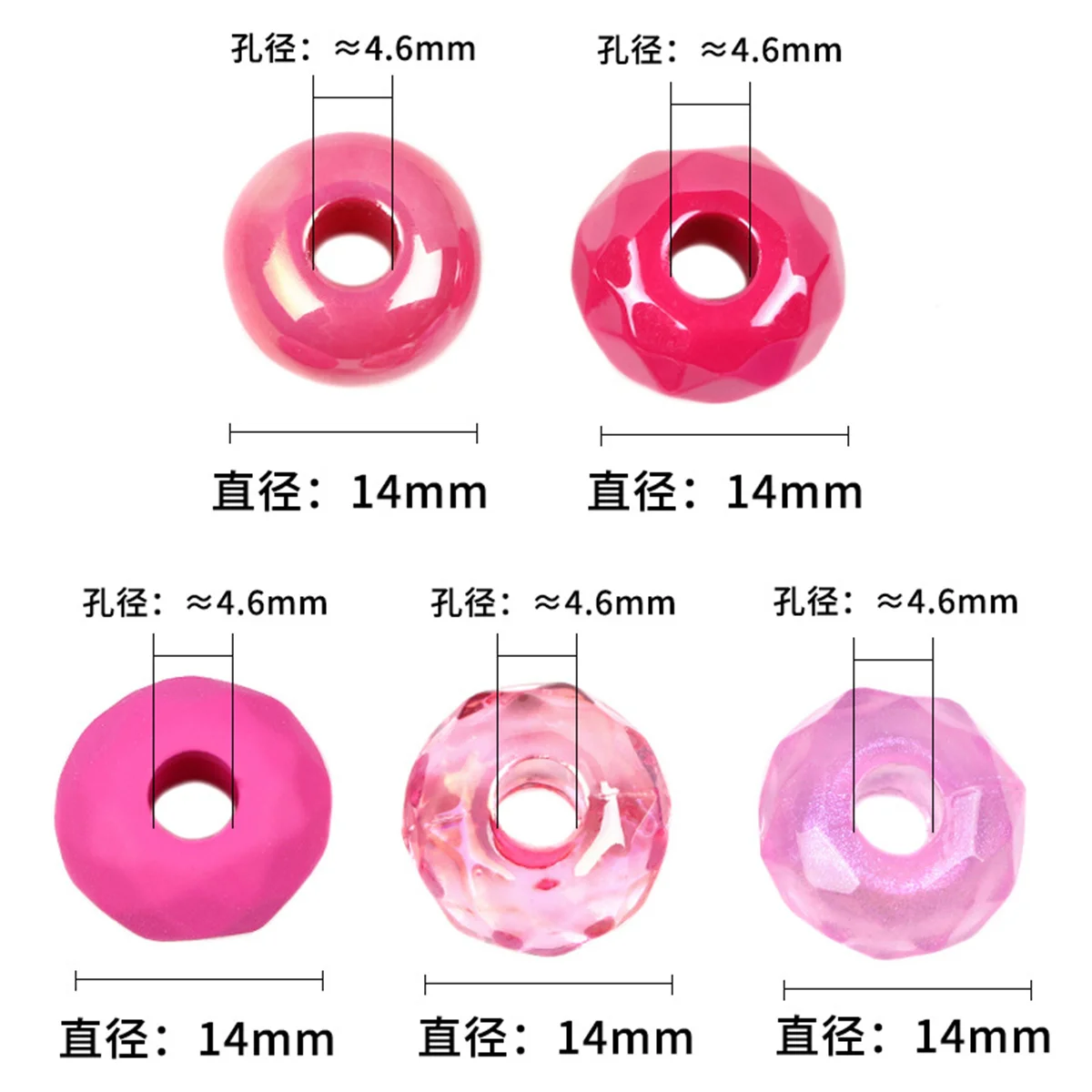 14mm colori solidi perline ruota foro grande colore trasparente perline rotonde piatte abbigliamento fai da te perline catena del telefono accessori