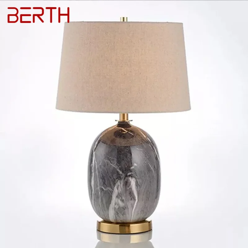 

BERTH Modern Ceramic Table Lamp LED Nordic Creative Grey Bedside Desk Light Decor for Home Living Room Bedroom