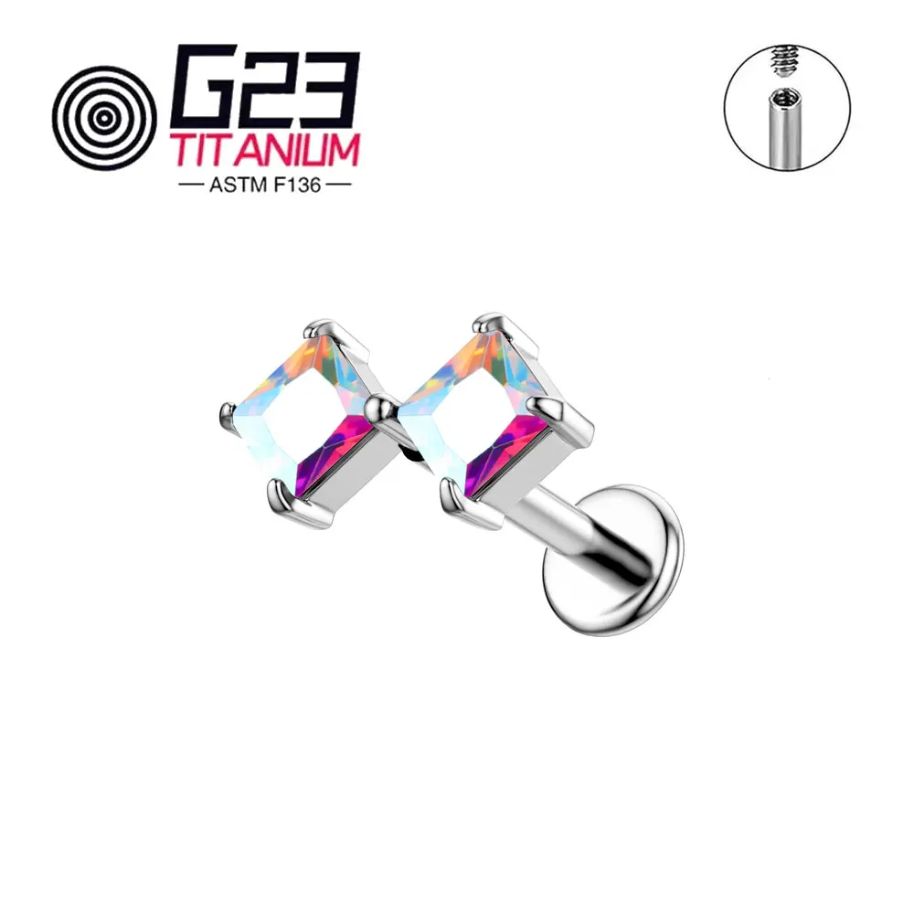G23 Titanium Lip Stud Internal Thread CZ Zircon Ear Helix Stud Tragus Cartilge Labret Women's Piercing Jewelry