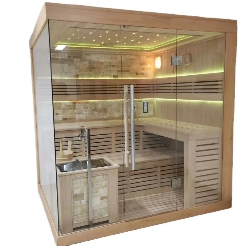 Sauna de vapor seco personalizable de pino blanco finlandés, hemlock y cedro Abaci