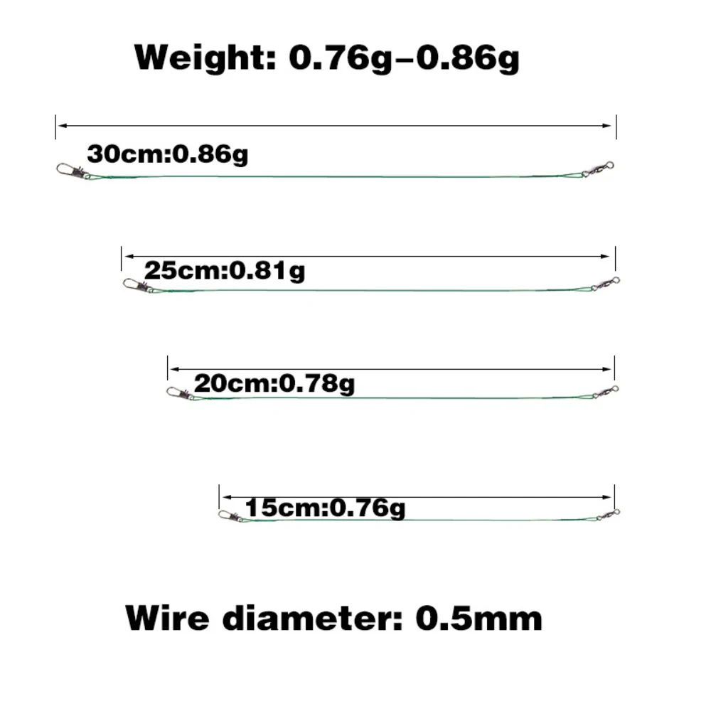 

15cm/20cm/25cm/30cm Steel Fishing Leader Line with Swivel Anti-Bite Steel Wire Lead Core Leash for Saltwater Freshwater Fishing