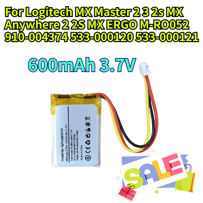 

600mAh Replacement Mouse Battery For Logitech MX Master 2 3 2s MX Anywhere 2 2S MX ERGO M-RO052 910-004374 533-000120 533-000121