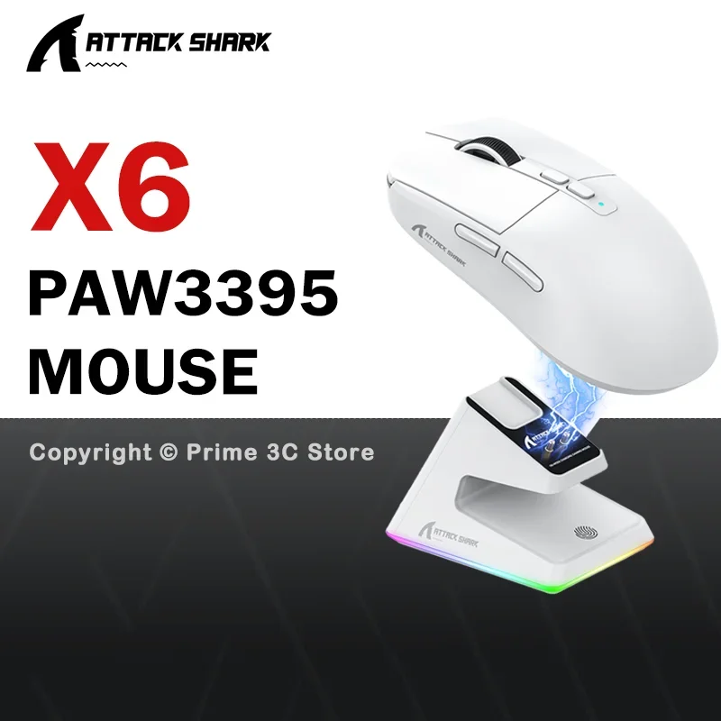 

ATTACK SHARK X6 Wireless Gaming Mouse PAW3395 26000DPI 56g Superlight RGB Magnetic Charging Base Tri-Mode Bluetooth/2.4G/Wired