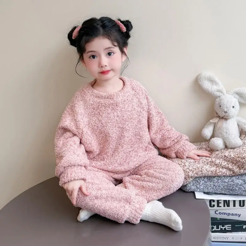 فتاة الشتاء Homewear قطعتين مجموعة بلايز السراويل الخريف رشاقته الجولة الرقبة منامة الطفل الدفء Kawaii موضة ملابس كاجوال #4