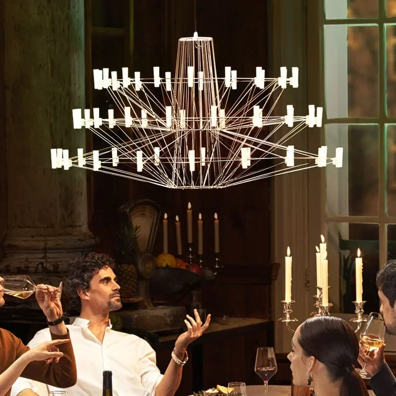 Loft Villa Duplex Chandelier Luxury High-end Living Dining Room Led Round Iron Wire Decor Lighting