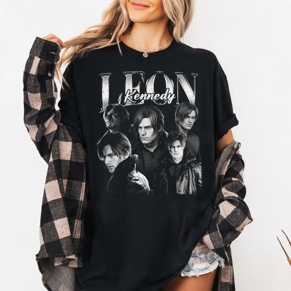 Resident Evil Requiem Leon Kennedy Shirt Vintage 90s Bootleg Tee Short Sleeve Men Women for Spring and Summer Unisex