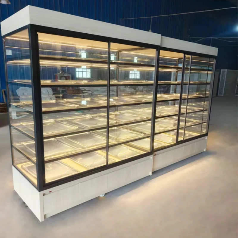 custom.Large Capacity Commercial Food Display Cabinet 6-Tier Glass Food Warmer Showcase Pizza Fried Chicken Bread