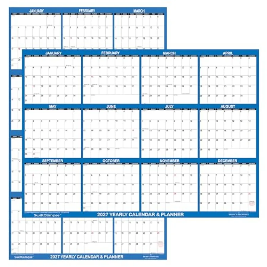 

Настенный календарь SwiftGlimpse 07, 48 дюймов, многоразовый, большой XL, для сухого и влажного стирания, ламинированный, ежемесячный, ежегодный, двусторонний, N