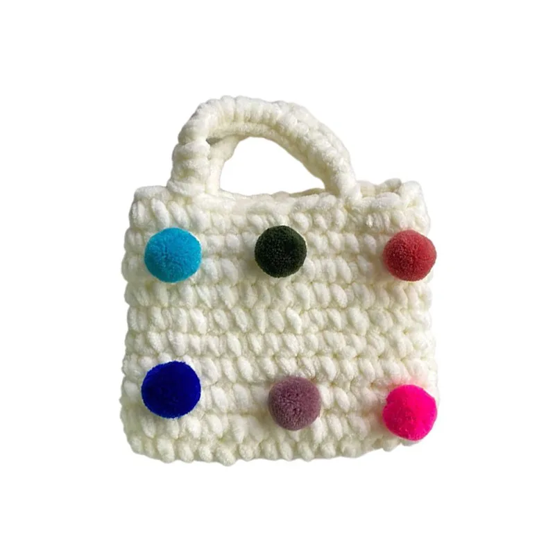 

Kid Mini Handbag Hand-woven Hairball Autumn Winter NEW Harajuku Style Leisure Photography Clothing Matching Bag Coin Purses