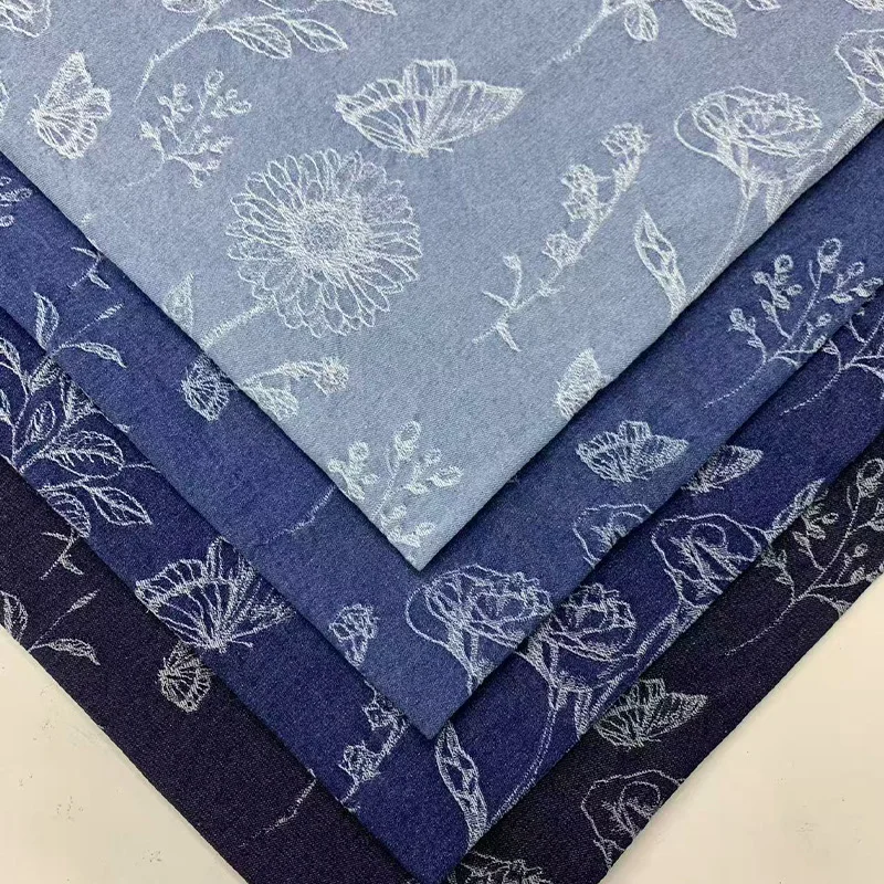 

Denim Fabric Thickened Flower Butterfly Jacquard Washed Denim For Sewing Dresses Bags Pants bags hats DIY Denim Fabric