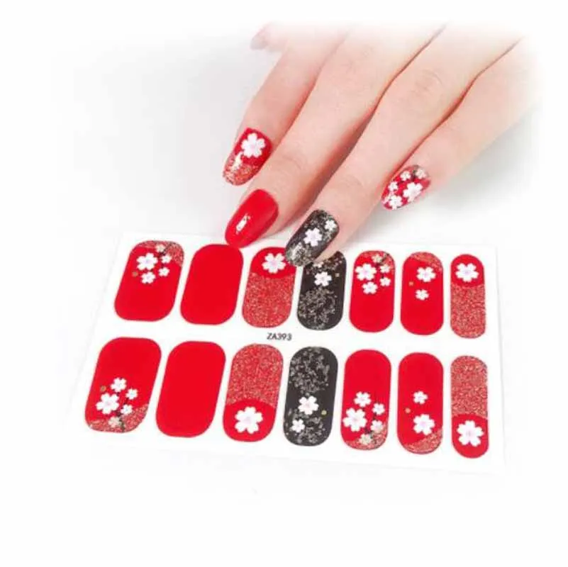 1 folha de cobertura completa etiqueta da arte do prego à prova dwaterproof água adesivo decoração tiras de esmalte diy envoltórios de unhas remendo para mulher