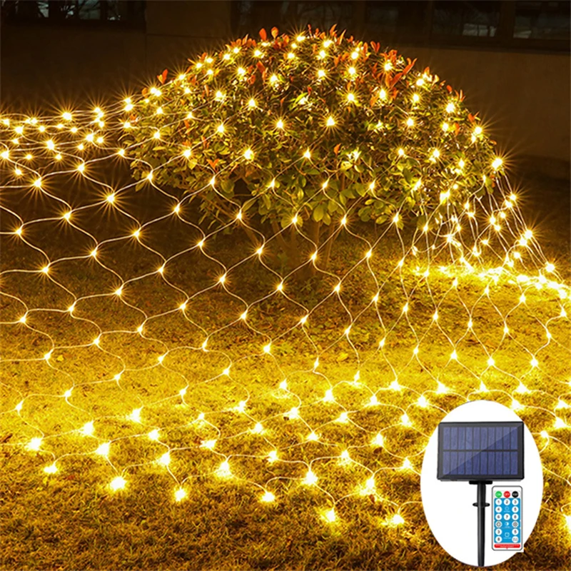 

3X2M 192LED Solar Net Fairy String Lights 8 Modes Holiday Christmas Lights With Remote For Outdoor Garden Garland Lawn Fence