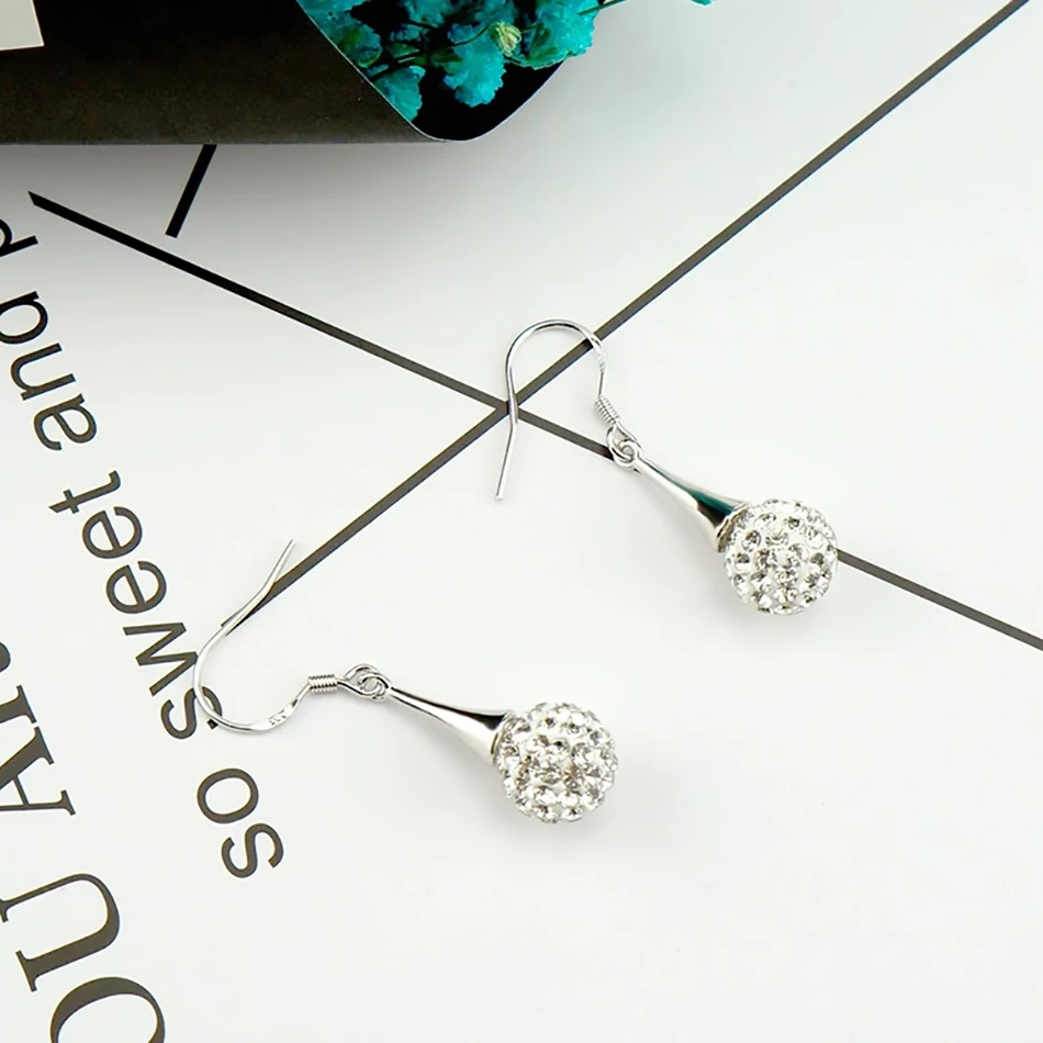 1 Pair 925 Sterling Silver Shambhala Luxury Zircon Ball Drop Earrings for Women's Fashion Jewelry for Everyday Accessories