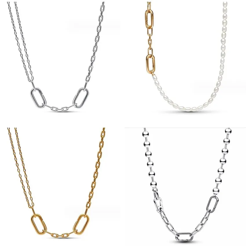 

Authentic 925 Sterling Silver Necklace Double Color Round Beaded Claw Chain Necklace Women's Beaded Diy Fashion Jewelry