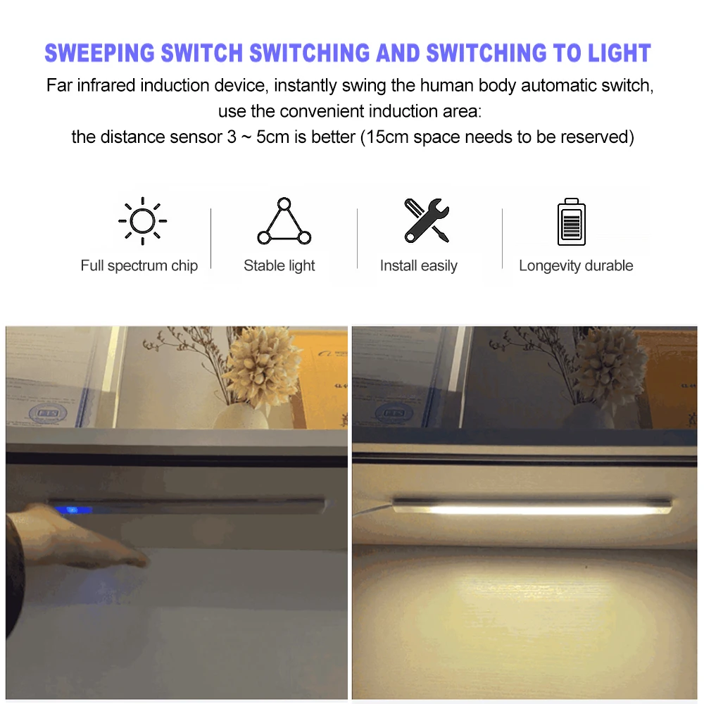 30CM 40CM 50CM Under Cabinet LED Light Bar 12V Touch Dimmer Switch Hand Scan PIR Motion Sensor Dimmable Kitchen Night Lamp