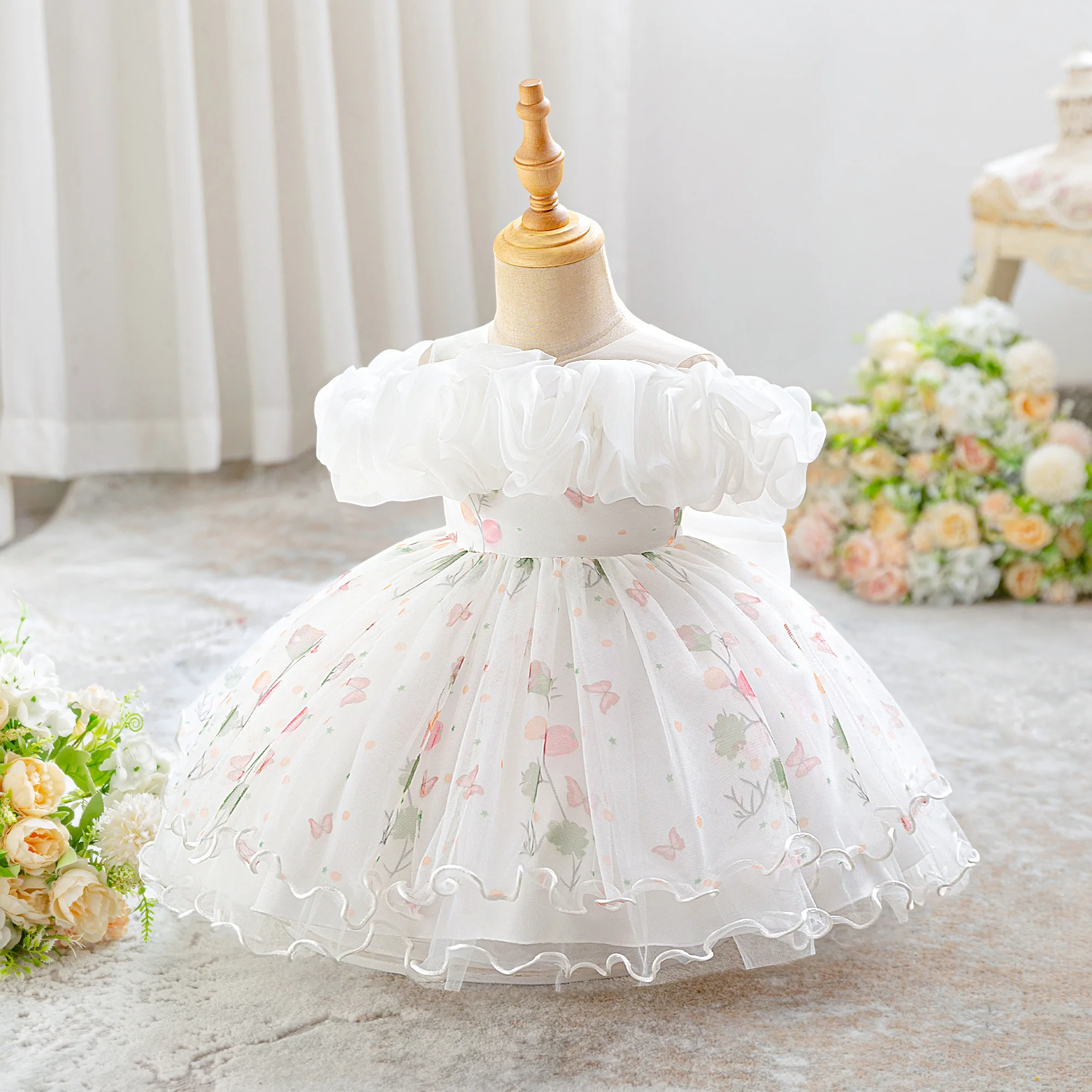 Sommer-Taufkleider für Babymädchen Kleinkind-Tüllkleider für den 1. Geburtstag Elegante Hochzeits-Brautjungfernkleider Abendgarderobe – Detail 3
