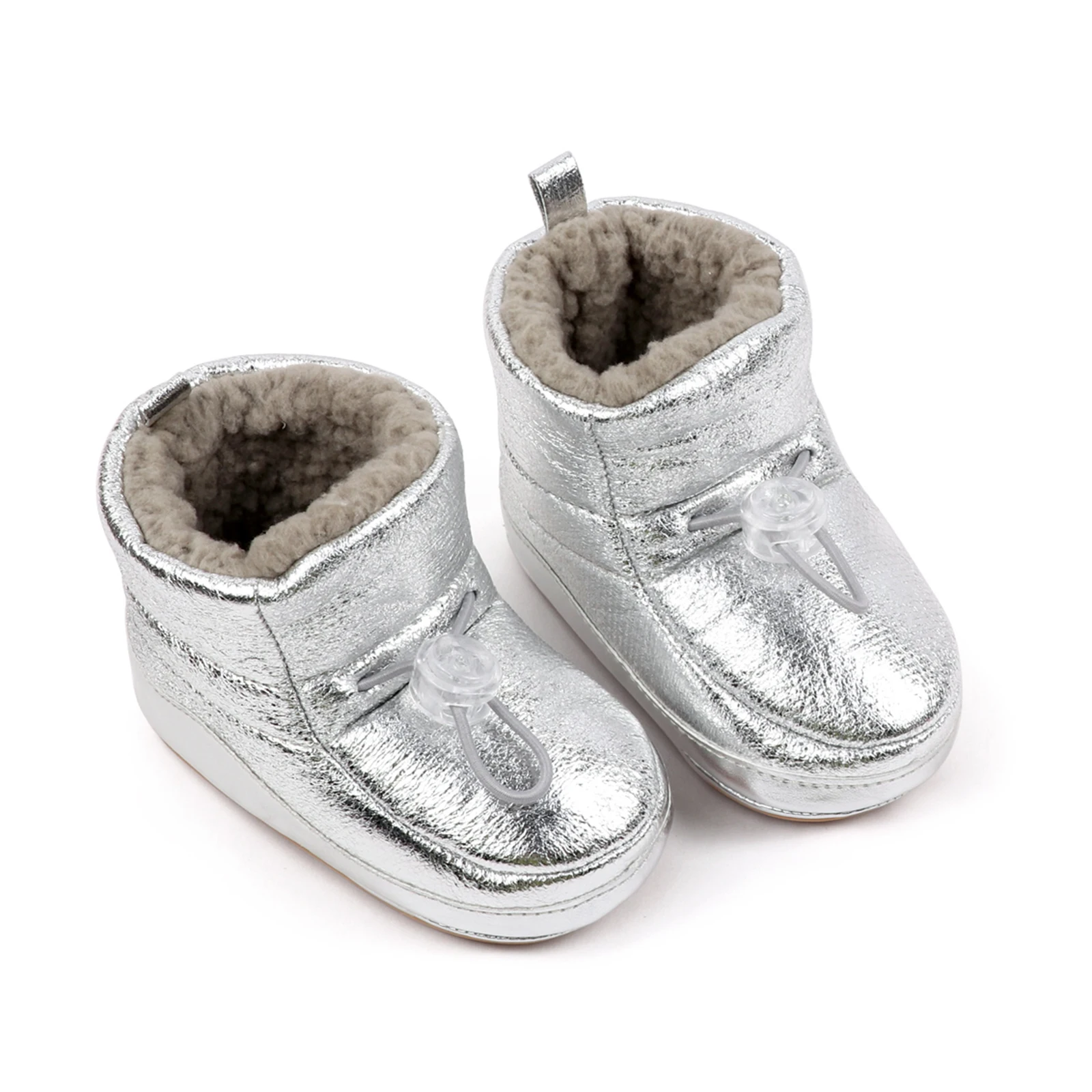 0-18months Infant boys girls Metallic Winter Booties Fleece Lined Non-slip  shoes for baby girls  Drawstring Warm Walking Shoes