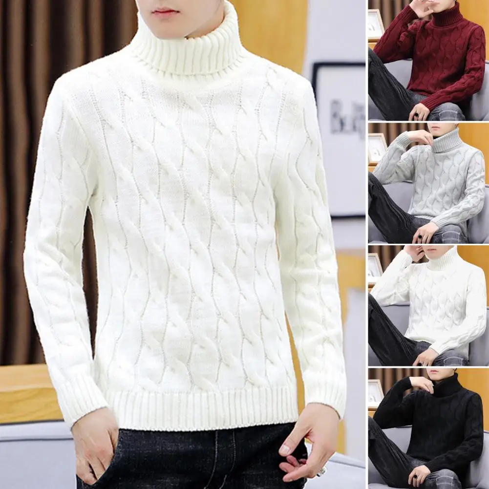 

Men Twist Pattern Sweater Stylish Men's Turtleneck Sweaters Autumn Winter Knit Tops for Teenagers Thickened Pullover Coats