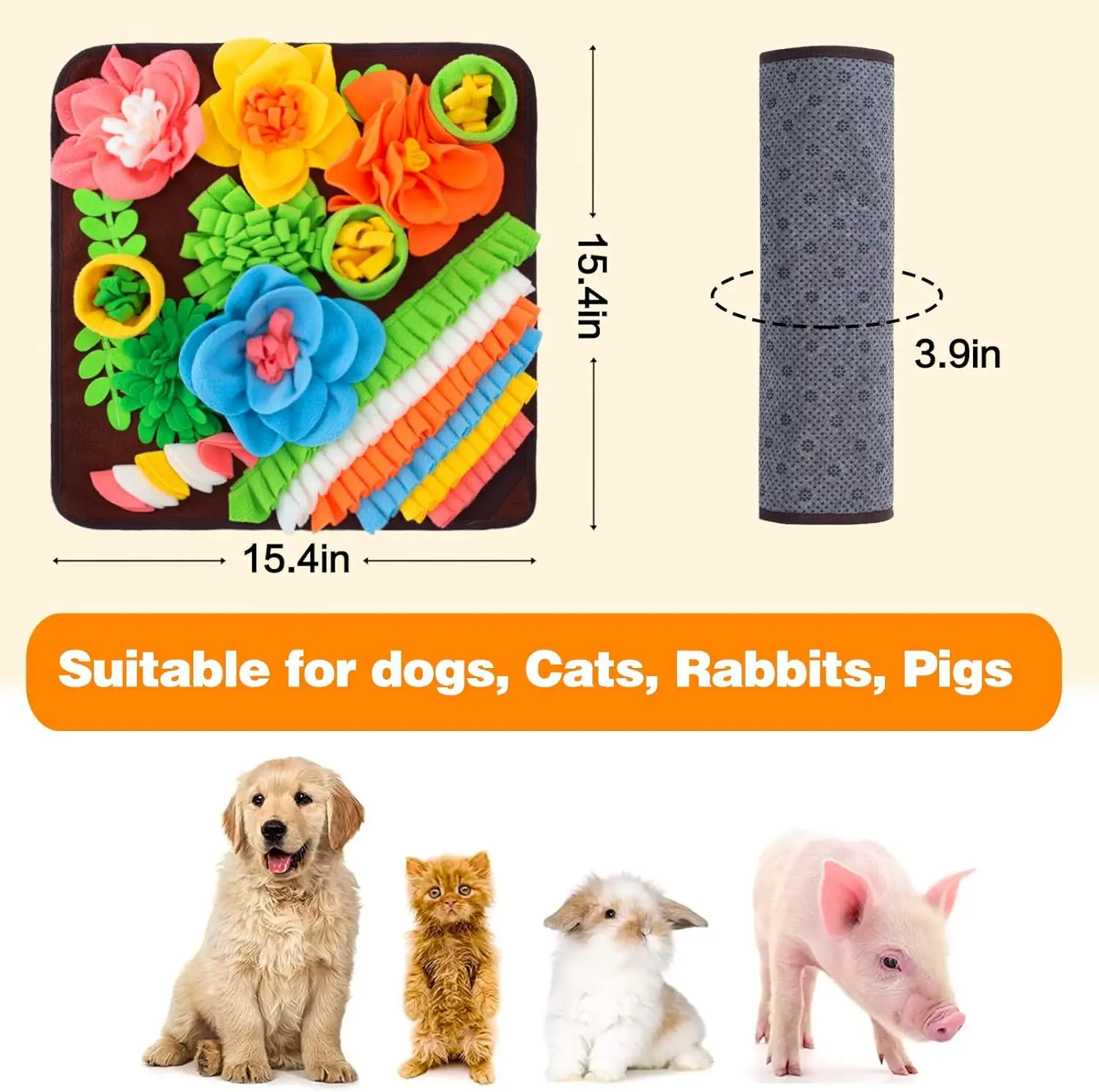 Snuffle Mat for Dog Sniff Mat Slow Feeding Mat for Small Pets Cats Rabbits Help Stress Relief and Training Interactive Puppy Mat