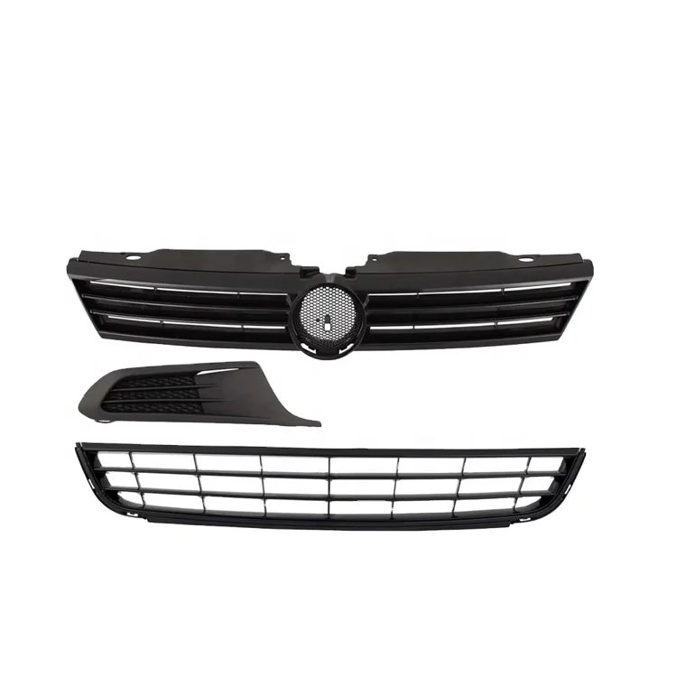 

OHGGYQO 4pcs Set Glossy Black Glossy Black Textured Mesh-Style Front Bumper Upper Lower Auto Sensors for VW Jetta 2011-2014