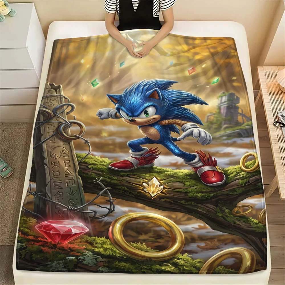 Warm Sonic the Hedgehog Flannel Blanket Cozy Print Throw for Bedrooms Sofas Chairs Travel Picnic Multi-use Blanket-Xin
