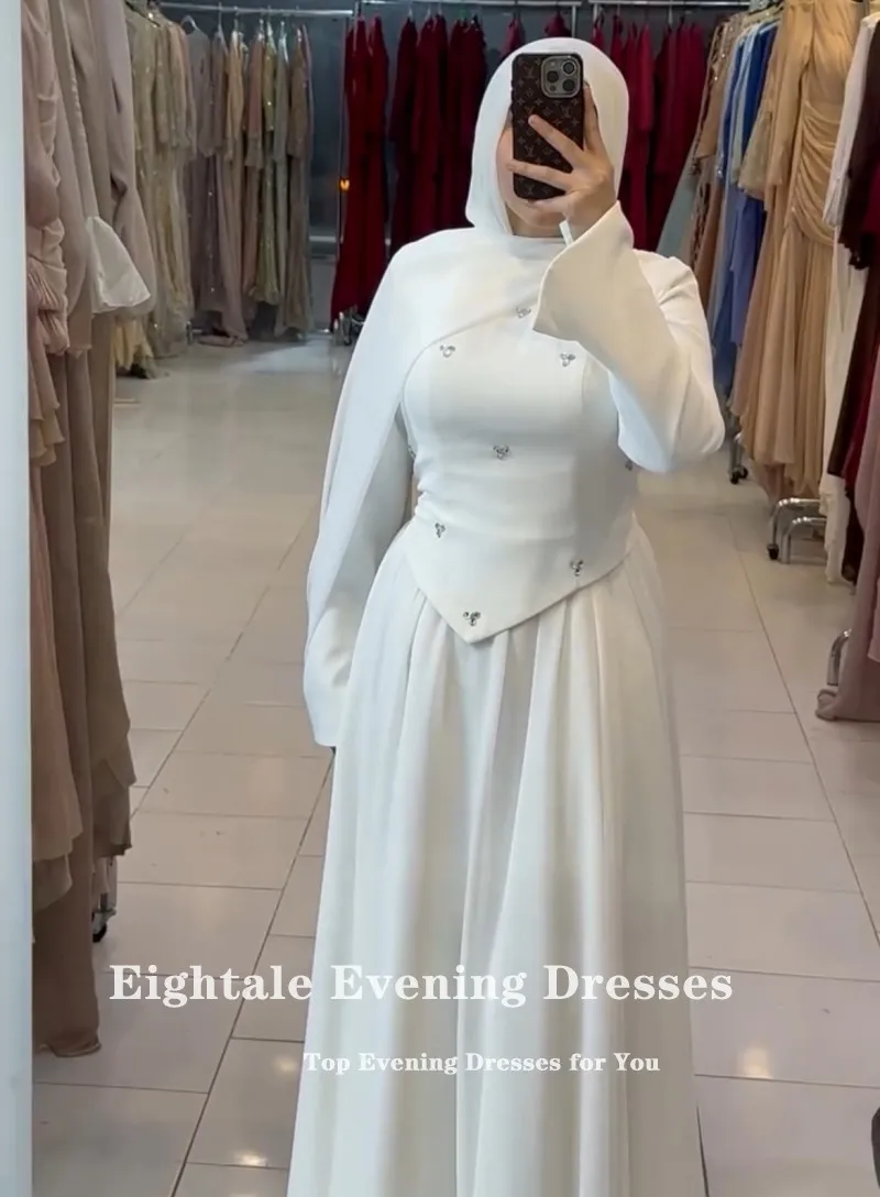 Eightale арабское свадебное платье с круглым вырезом по индивидуальному заказу цвета слоновой кости, атласное свадебное платье с бисером и длинными рукавами, мусульманское вечернее платье невесты