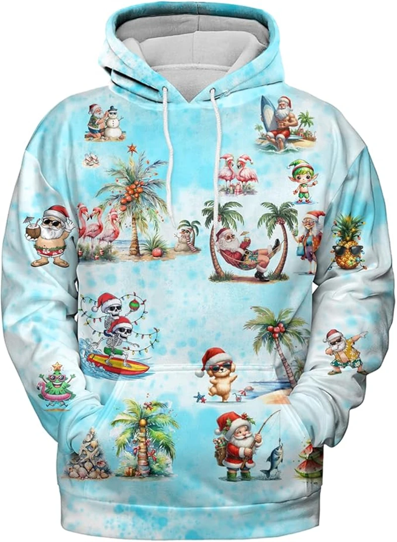 سنة جديدة سعيدة عيد الميلاد ملابس رجالية ثلاثية الأبعاد طباعة عيد الميلاد طفل هوديي الرجال هوديي الرجال فضفاضة عادية موضة المتضخم المرأة هوديي