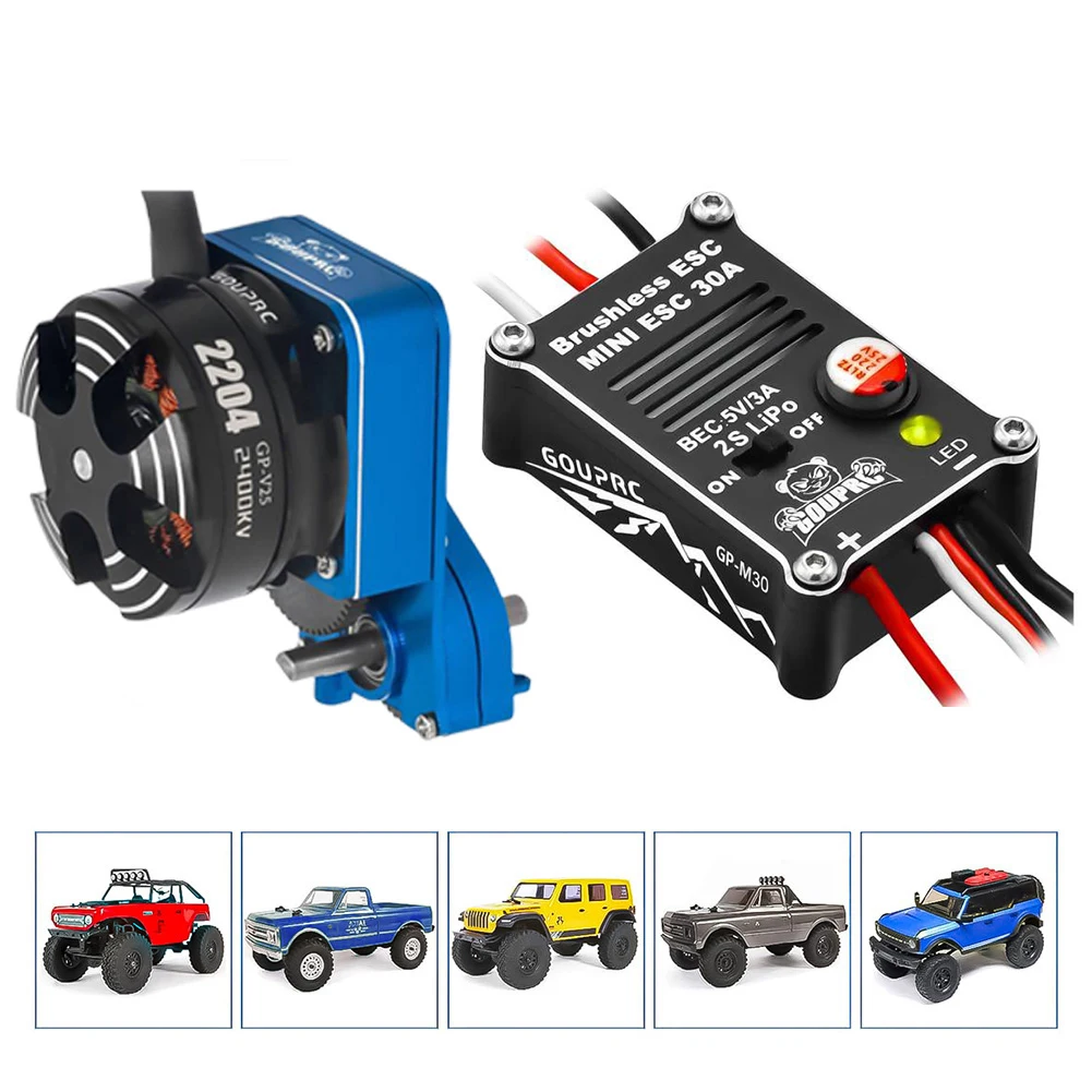 

2204 2400KV Brushless Outrunner Motor With Transmission&30A Brushless ESC For SCX24 RC Crawler Axial 1/24 RC Car Truck Accessory