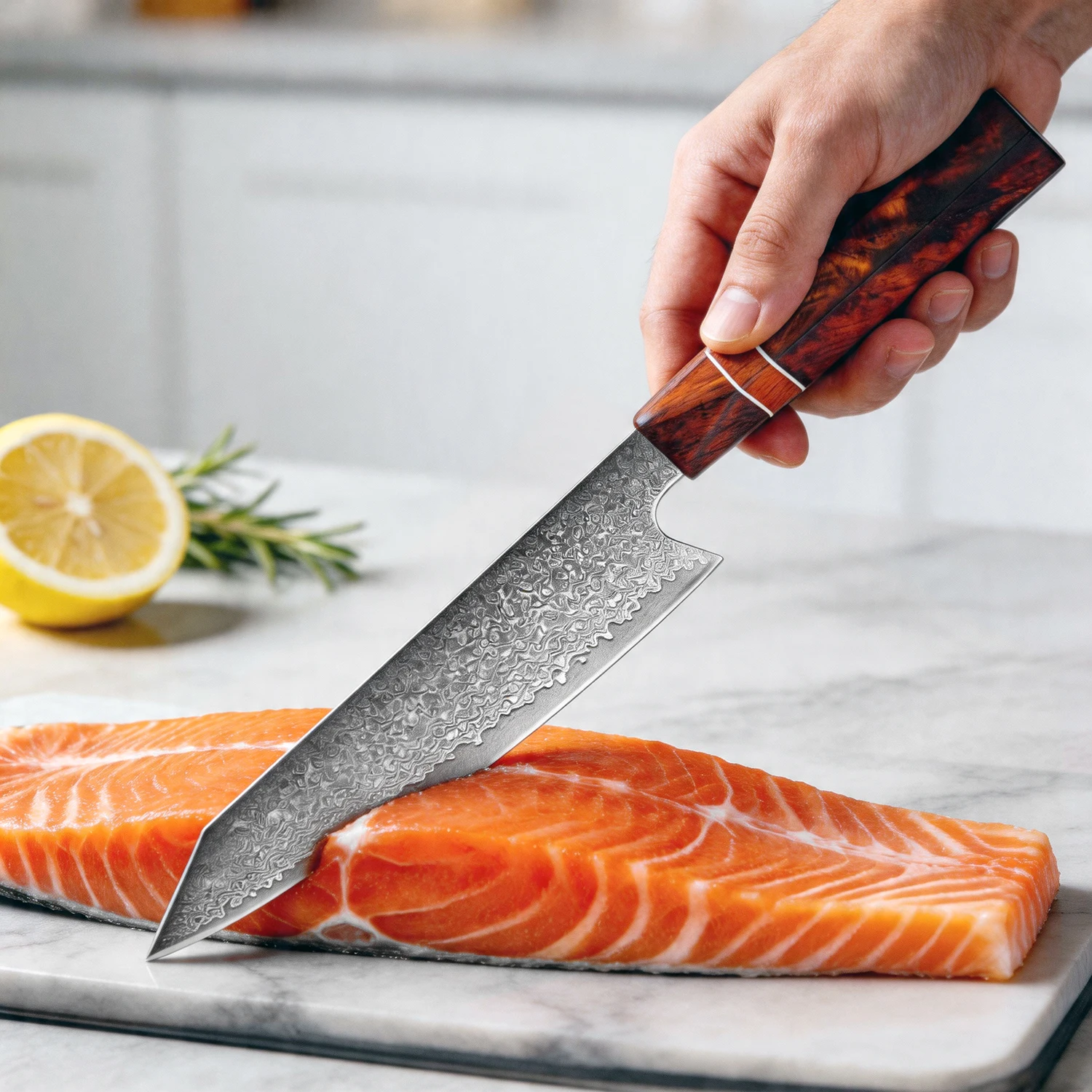 

XITUO Japanese 8 Inch Chef Kiritssuke Knife,Damascus Steel Sharp Kitchen Chef's Knife, Slicing Kinfe with Stabilized Wood Handle
