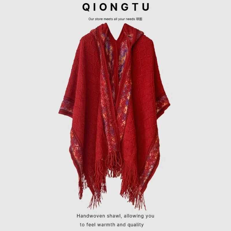 Women's Ethnic Style Warm Shawl Yunnan Tourism Attire Air Conditioned Room Draped over Scarf Cozy Cloak for Casual Wear