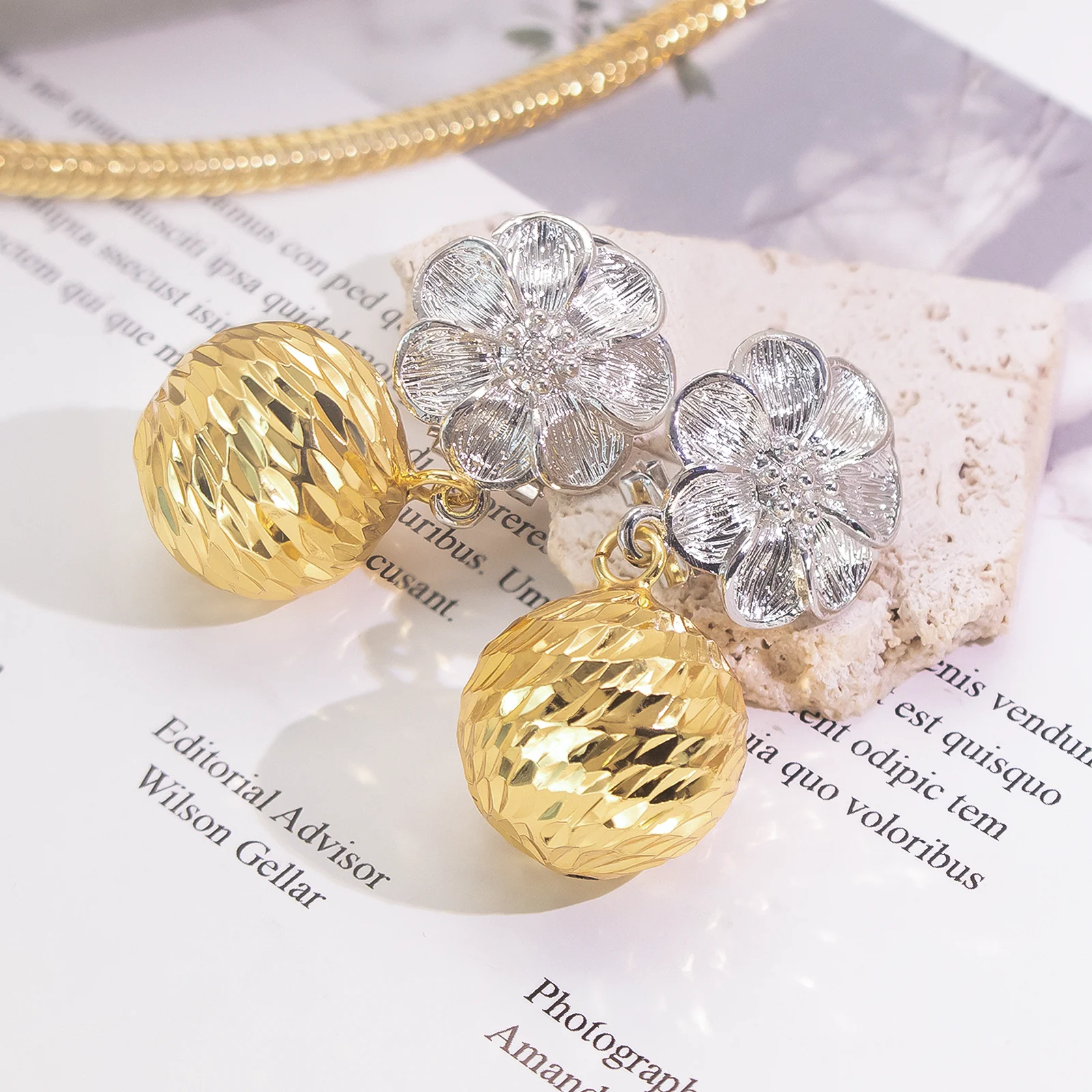 

YTJX 2025 New Gold Color Round Drop For Women Elegant Flower Earring Fashion Simple Party Jewelry Accessories Christmas